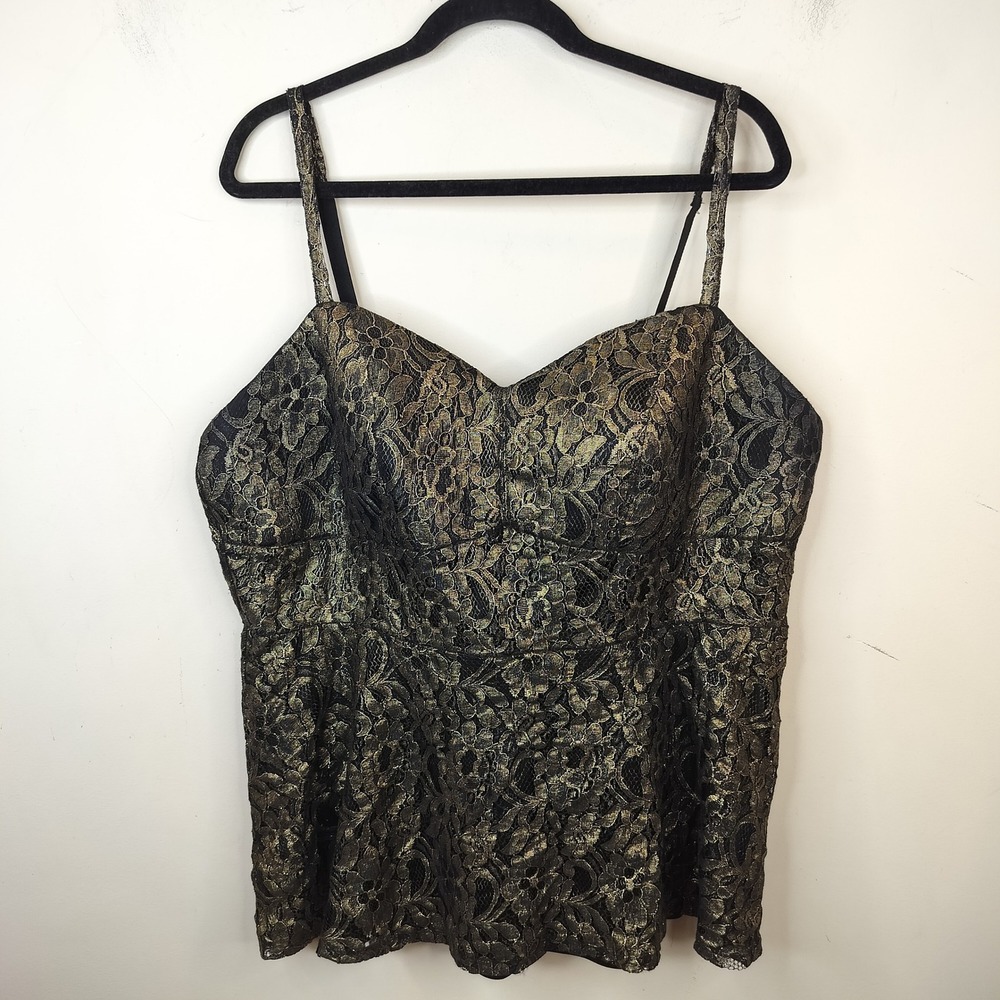 Torrid Gold Floral Lace Tank Top Womens 3X Metallic Party Glam Black Peplum